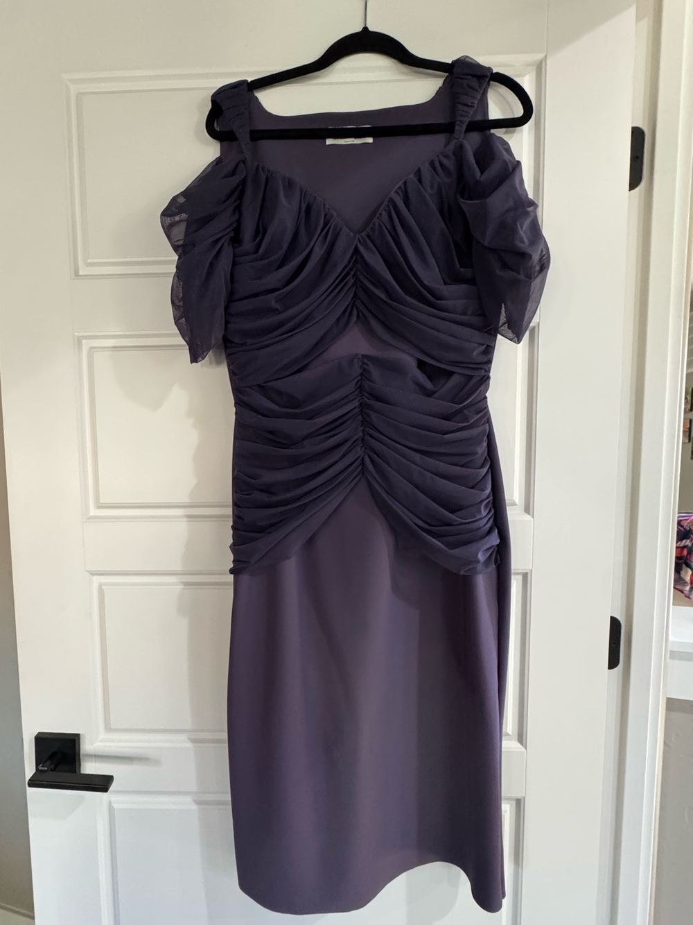Chiara Boni Lavender Ruched Off-Shoulder Midi Dress